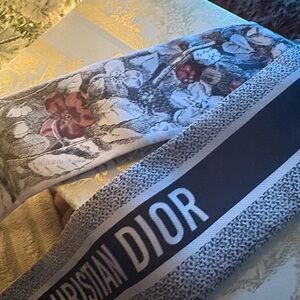 Christian Dior Floral Jacquard Logo Scarf - White, Blue, Pink